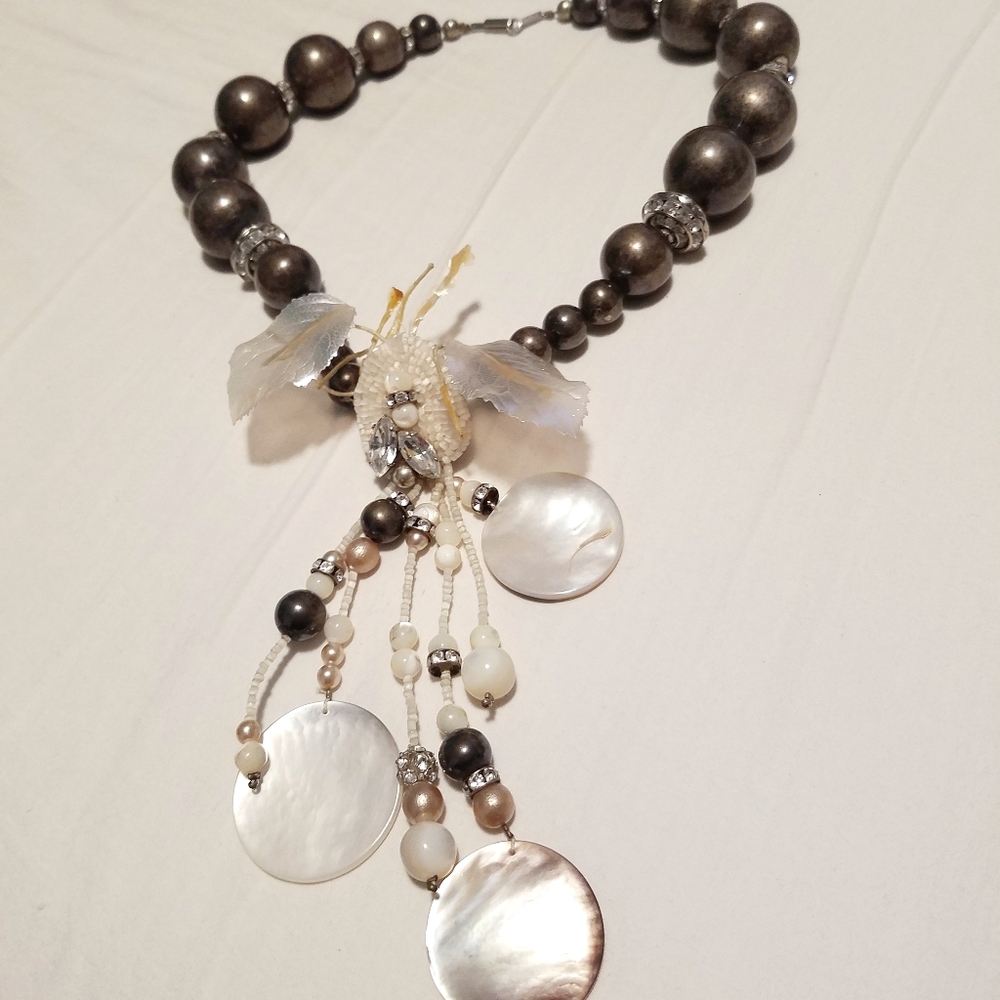 Beaded Leaf and Shell Necklace